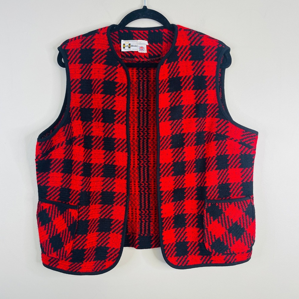 Vintage 70s Marty Gutmacher Buffalo Plaid Sweater Vest XLarge Cabin Old Money